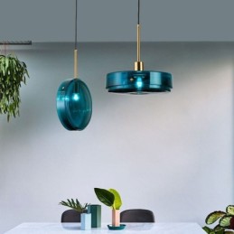 Lámpara colgante de cristal con forma de pastel redonda, moderna y minimalista, de hierro forjado.