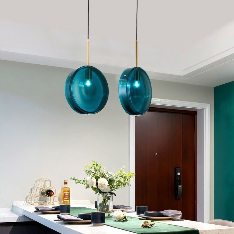 Lámpara colgante de cristal con forma de pastel redonda, moderna y minimalista, de hierro forjado.
