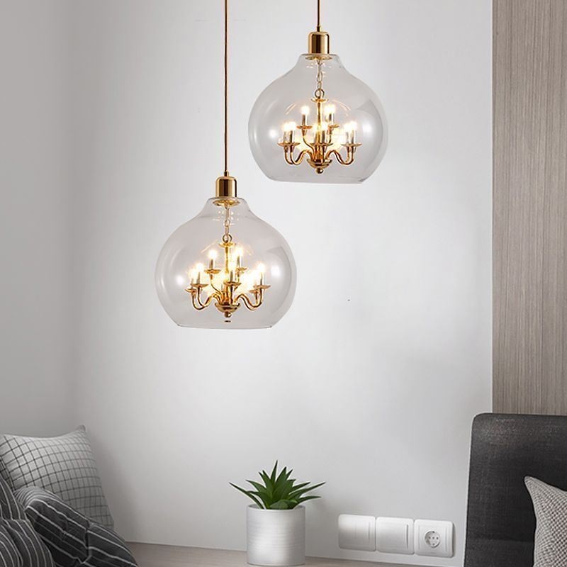 Lámpara colgante de vidrio moderna minimalista de hierro forjado, 9 luces
