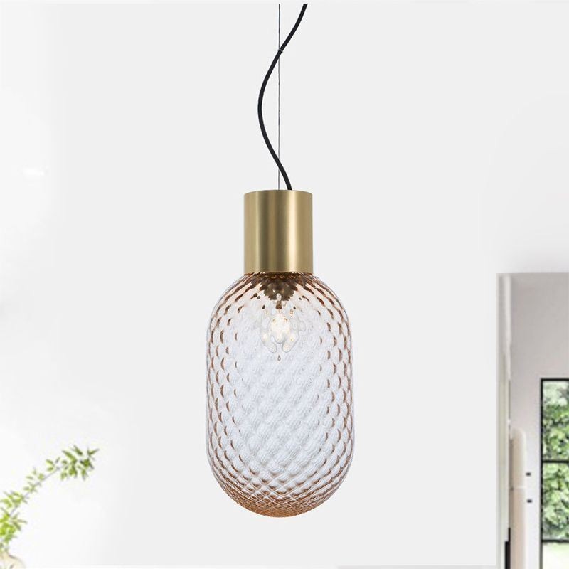 Lámpara colgante de cristal con rejilla, moderna lámpara de techo de hierro simple.