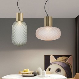 Lámpara colgante de cristal con rejilla, moderna lámpara de techo de hierro simple.