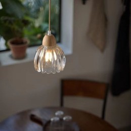 Lámpara colgante de vidrio estilo pastoral retro, lámpara de techo de isla, lámpara decorativa de madera de caucho