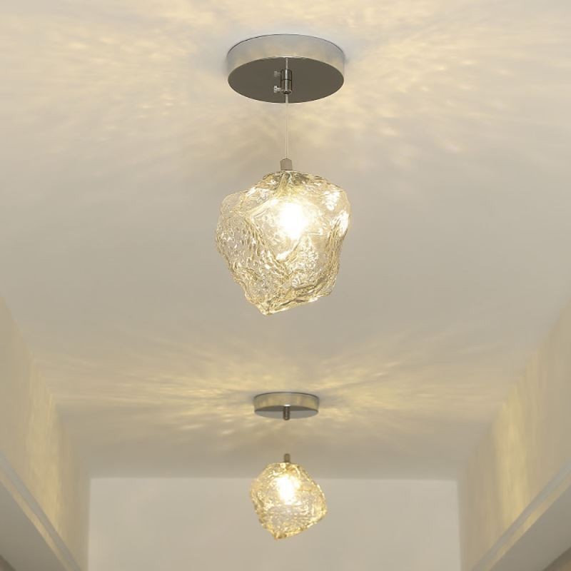 Lámpara colgante de cristal, lámpara decorativa retro con pantalla en forma de cubo de hielo