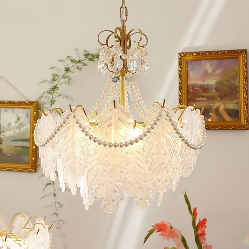 Lámpara colgante de cristal estilo europeo con hojas de estilo posmoderno