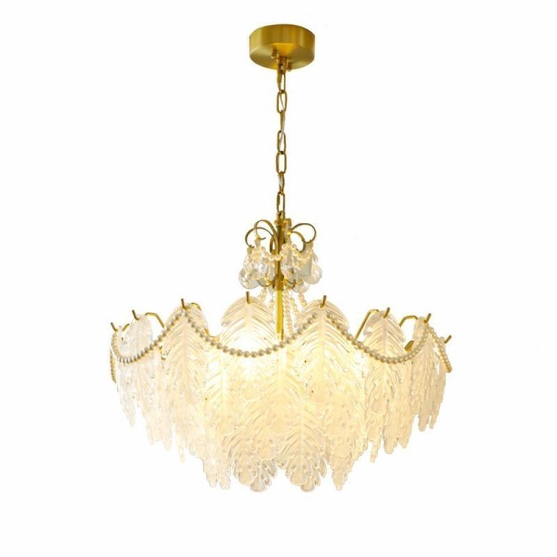 Lámpara colgante de cristal estilo europeo con hojas de estilo posmoderno