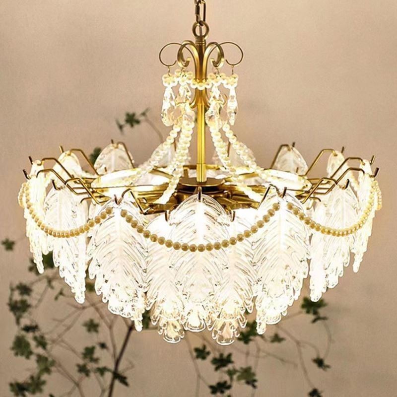 Lámpara colgante de cristal estilo europeo con hojas de estilo posmoderno