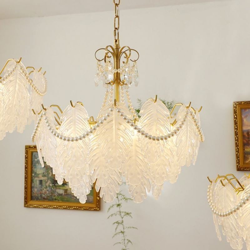 Lámpara colgante de cristal estilo europeo con hojas de estilo posmoderno