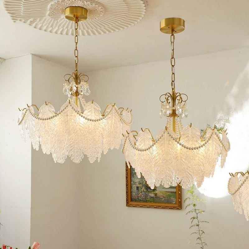 Lámpara colgante de cristal estilo europeo con hojas de estilo posmoderno