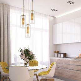 Lámpara colgante nórdica de cristal transparente con interior hueco de latón único
