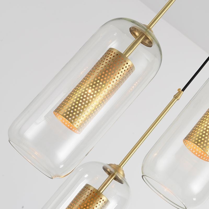 Lámpara colgante nórdica de cristal transparente con interior hueco de latón único