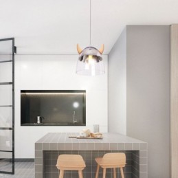 Lámpara colgante clásica de vidrio con cuerno de madera, iluminación creativa
