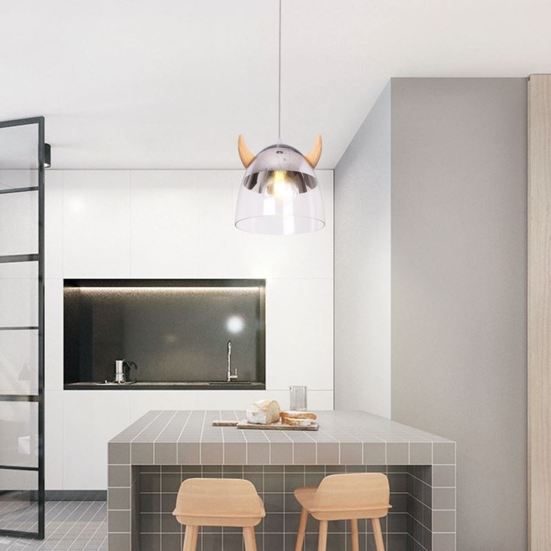 Lámpara colgante clásica de vidrio con cuerno de madera, iluminación creativa
