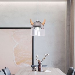 Lámpara colgante clásica de vidrio con cuerno de madera, iluminación creativa