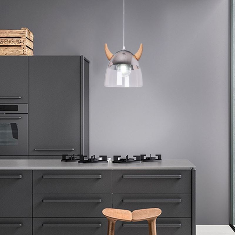 Lámpara colgante clásica de vidrio con cuerno de madera, iluminación creativa