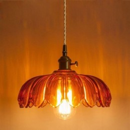 Lámpara colgante de cristal retro moderna con pantalla de flores e interruptor giratorio