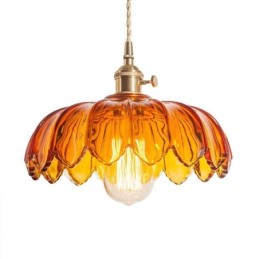 Lámpara colgante de cristal retro moderna con pantalla de flores e interruptor giratorio