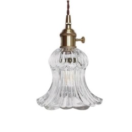 Lámpara colgante de cristal acanalado transparente con forma de flor e interruptor giratorio