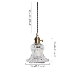 Lámpara colgante de cristal acanalado transparente con forma de flor e interruptor giratorio