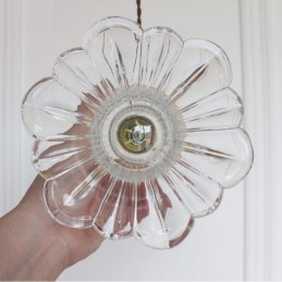 Lámpara colgante de cristal acanalado transparente con forma de flor e interruptor giratorio