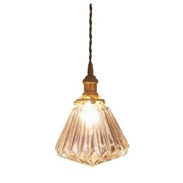 Lámpara colgante de cristal acanalado con forma de diamante transparente