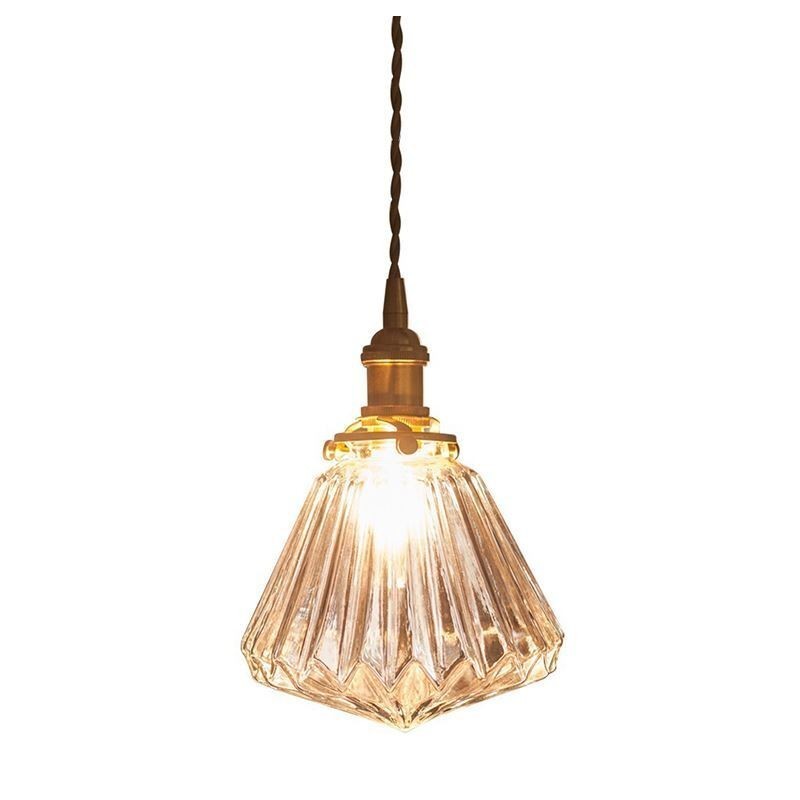 Lámpara colgante de cristal acanalado con forma de diamante transparente