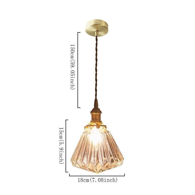 Lámpara colgante de cristal acanalado con forma de diamante transparente