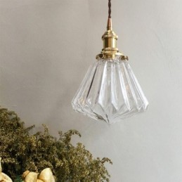 Lámpara colgante de cristal acanalado con forma de diamante transparente