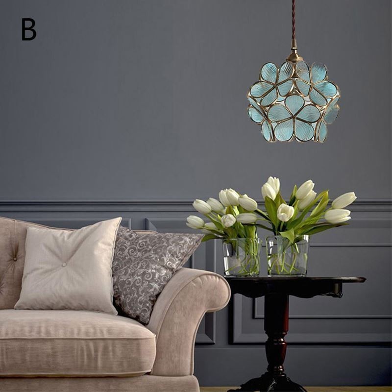 Lámpara colgante creativa nórdica de cristal para el hogar, lámpara de noche con forma de pétalo