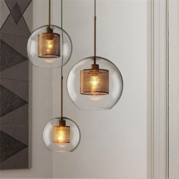 Lámpara colgante nórdica de cristal para el hogar, lámpara redonda con forma de bola, lámpara de noche