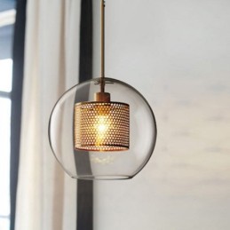 Lámpara colgante nórdica de cristal para el hogar, lámpara redonda con forma de bola, lámpara de noche