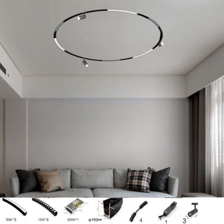 Foco de riel magnético circular empotrado, luz decorativa de 150 cm Foco de riel magnético circular empotrado, luz decorativa de 150 cm