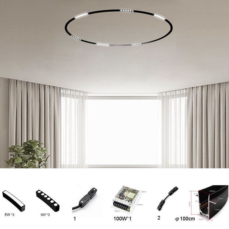 Foco de riel circular magnético empotrado, luz decorativa de 100 cm