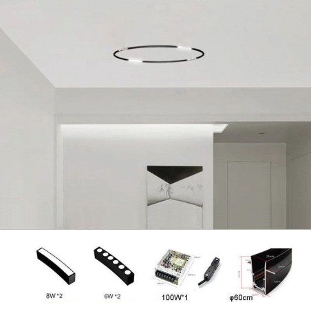 Foco de riel circular magnético empotrable, luz decorativa de 60 cm Foco de riel circular magnético empotrable, luz decorativa de 60 cm