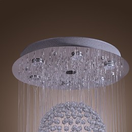 Lámpara de araña moderna contemporánea de cristal cromado con montaje empotrado