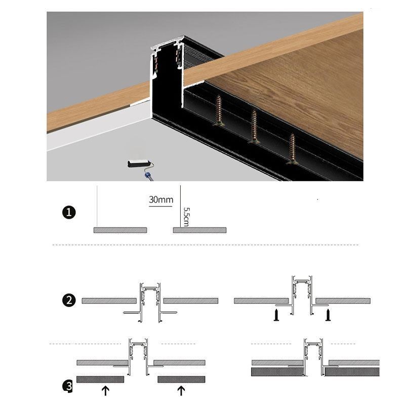 Rieles de iluminación empotrados, perfil de aluminio magnético, tira de luz ultrafina de 100 cm