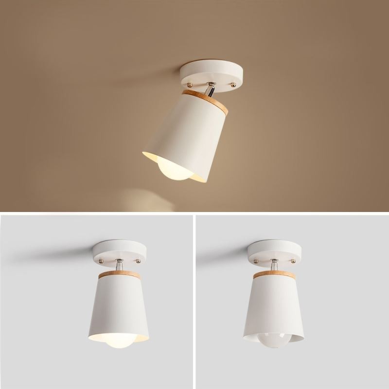 Lámpara de techo sencilla de madera con foco nórdico de hierro (una luz)