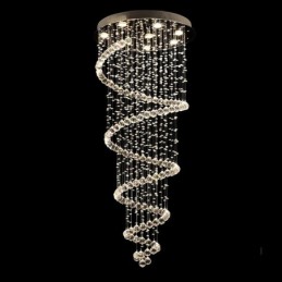Lámpara colgante de techo de cristal K9 moderna en espiral, lámpara de araña para interiores, accesorios de iluminación para escaleras, techos altos.