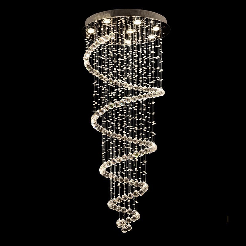 Lámpara colgante de techo de cristal K9 moderna en espiral, lámpara de araña para interiores, accesorios de iluminación para escaleras, techos altos.