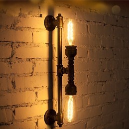 Lámpara de pared de hierro forjado con forma de tubería de agua, estilo vintage, para pasillos, loft, lámpara de pared de hierro, bombilla incandescente Edison FJ DB2 046A0
