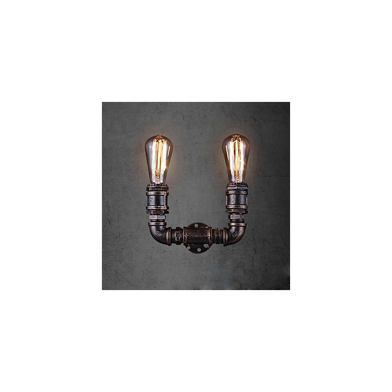 Lámpara de pared vintage de metal con forma de tubería de agua y 2 luces con bombilla Edison