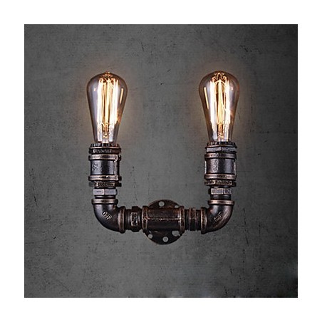 Lámpara de pared vintage de metal con forma de tubería de agua y 2 luces con bombilla Edison Lámpara de pared vintage de metal con forma de tubería de agua y 2 luces con bombilla Edison