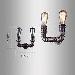 Lámpara de pared vintage de metal con forma de tubería de agua y 2 luces con bombilla Edison