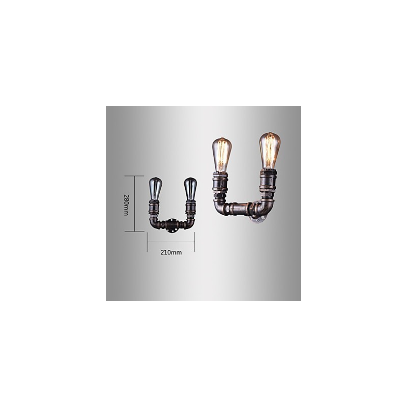 Lámpara de pared vintage de metal con forma de tubería de agua y 2 luces con bombilla Edison