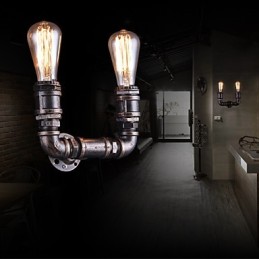 Lámpara de pared vintage de metal con forma de tubería de agua y 2 luces con bombilla Edison
