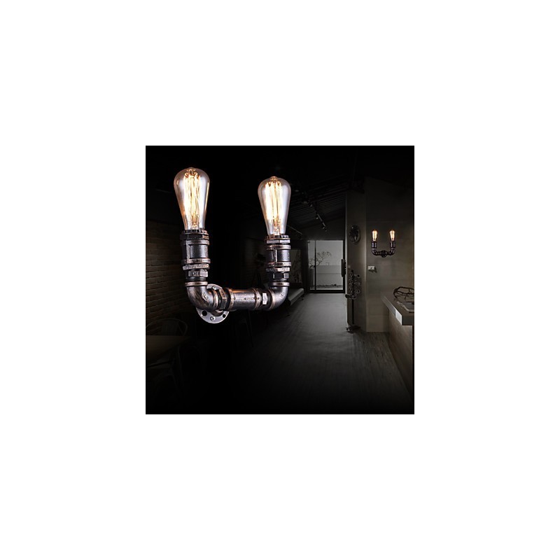 Lámpara de pared vintage de metal con forma de tubería de agua y 2 luces con bombilla Edison