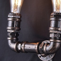 Lámpara de pared vintage de metal con forma de tubería de agua y 2 luces con bombilla Edison