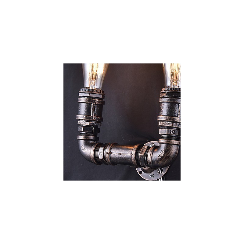Lámpara de pared vintage de metal con forma de tubería de agua y 2 luces con bombilla Edison