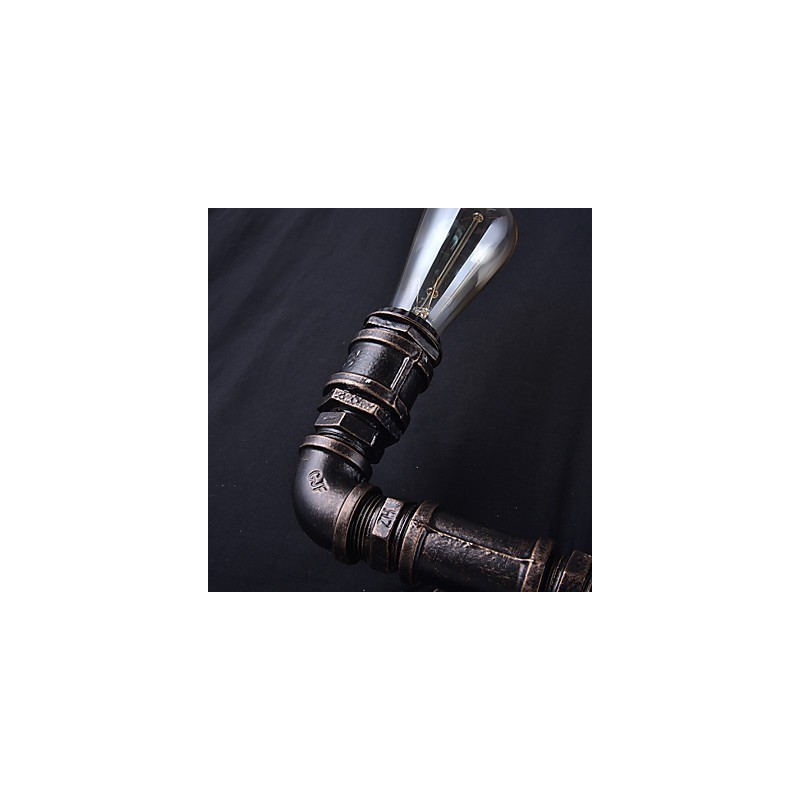 Lámpara de pared vintage de metal con forma de tubería de agua y 2 luces con bombilla Edison