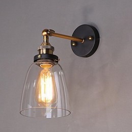 Aplique de pared industrial Edison Simplicity de vidrio con base de metal para comedor, sala de estudio, oficina, pasillo, luz de montaje en pared