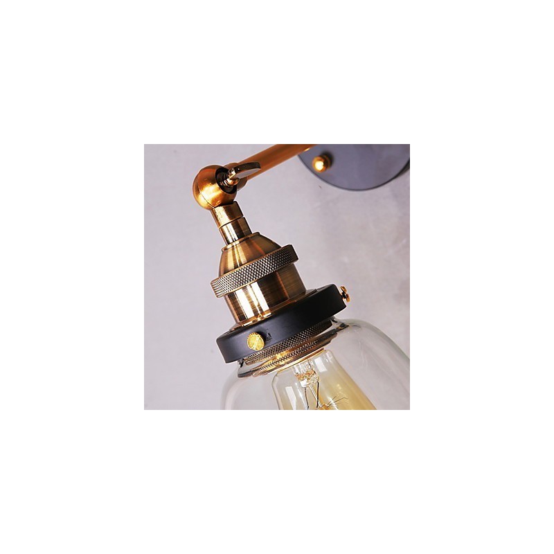 Aplique de pared industrial Edison Simplicity de vidrio con base de metal para comedor, sala de estudio, oficina, pasillo, luz de montaje en pared